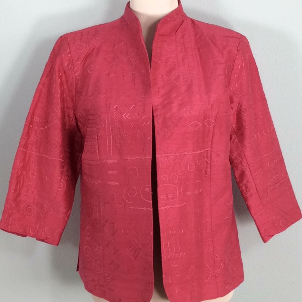 Coldwater Creek Pink Embroidered Open Front Blazer